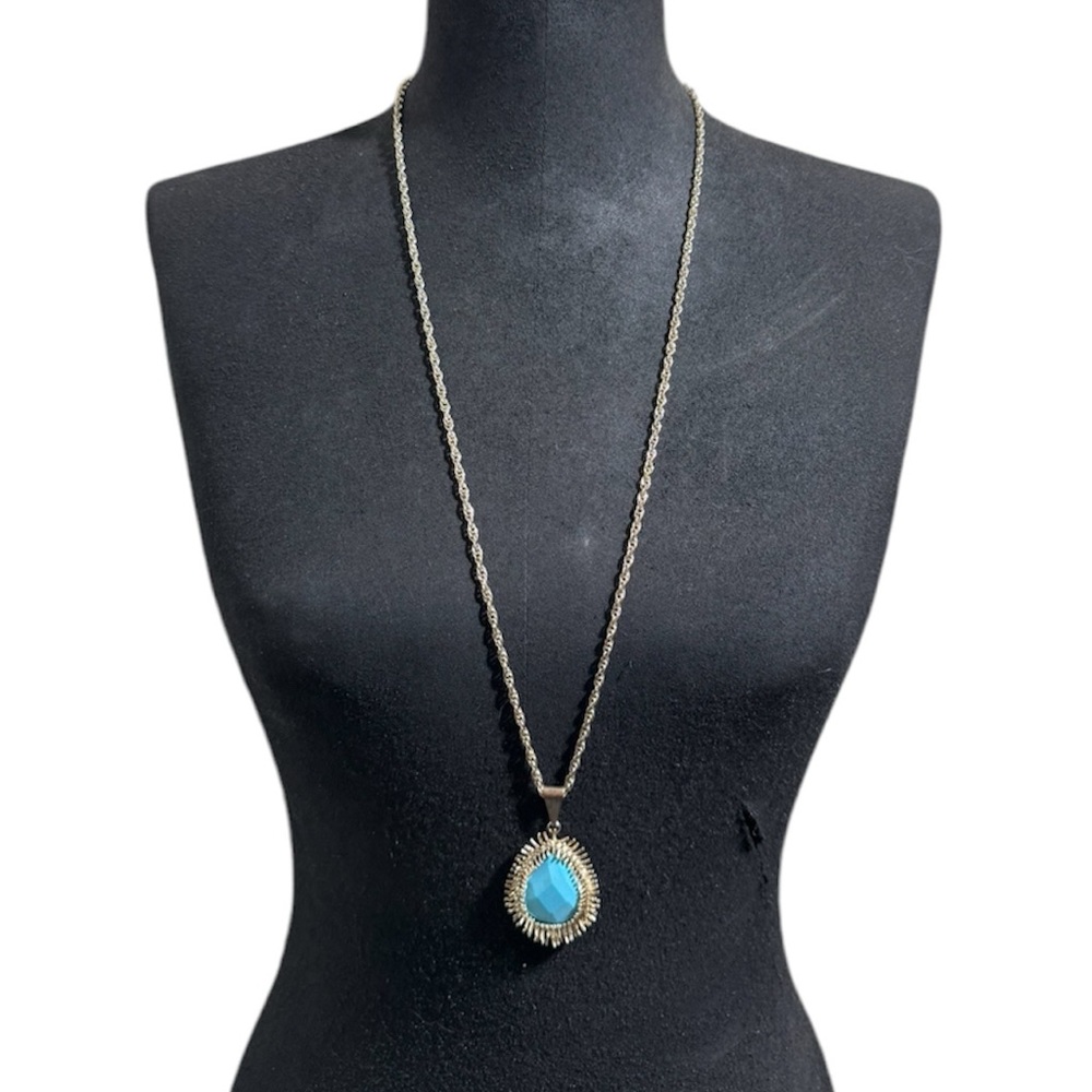 Vintage Kendra Scott Ellis Turquoise Gold Long Necklace - Picture 2 of 7
